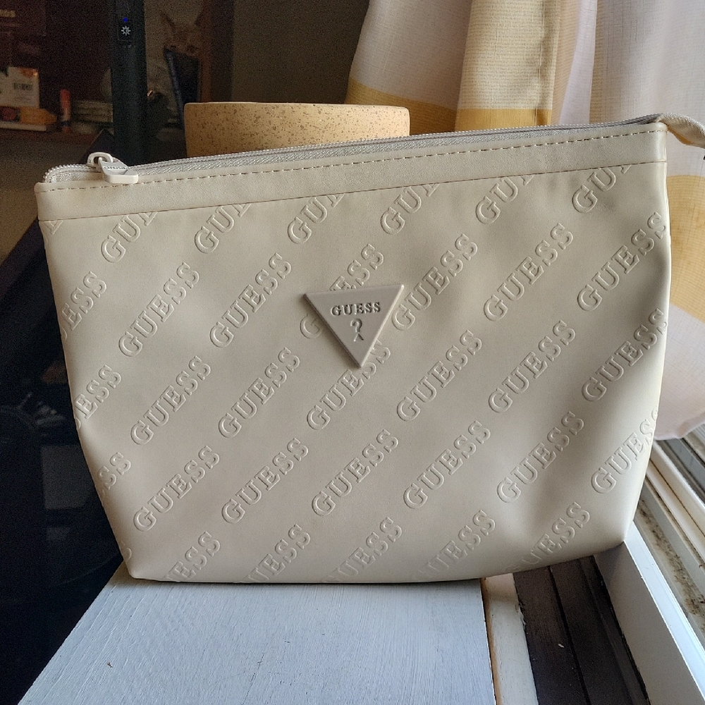 GUESS Embossed Cream Cosmetic Bag